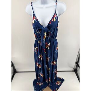 Band of Gypsies Navy Blue Floral Spaghetti Strap Jumpsuit Size S